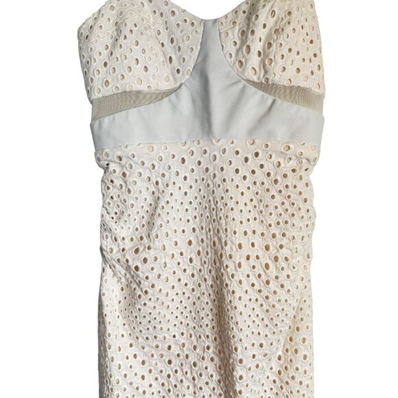 Charlotte Ronson 0 White Faux Leather Eyelet Sundress Mesh Detail - Picture 6 of 16